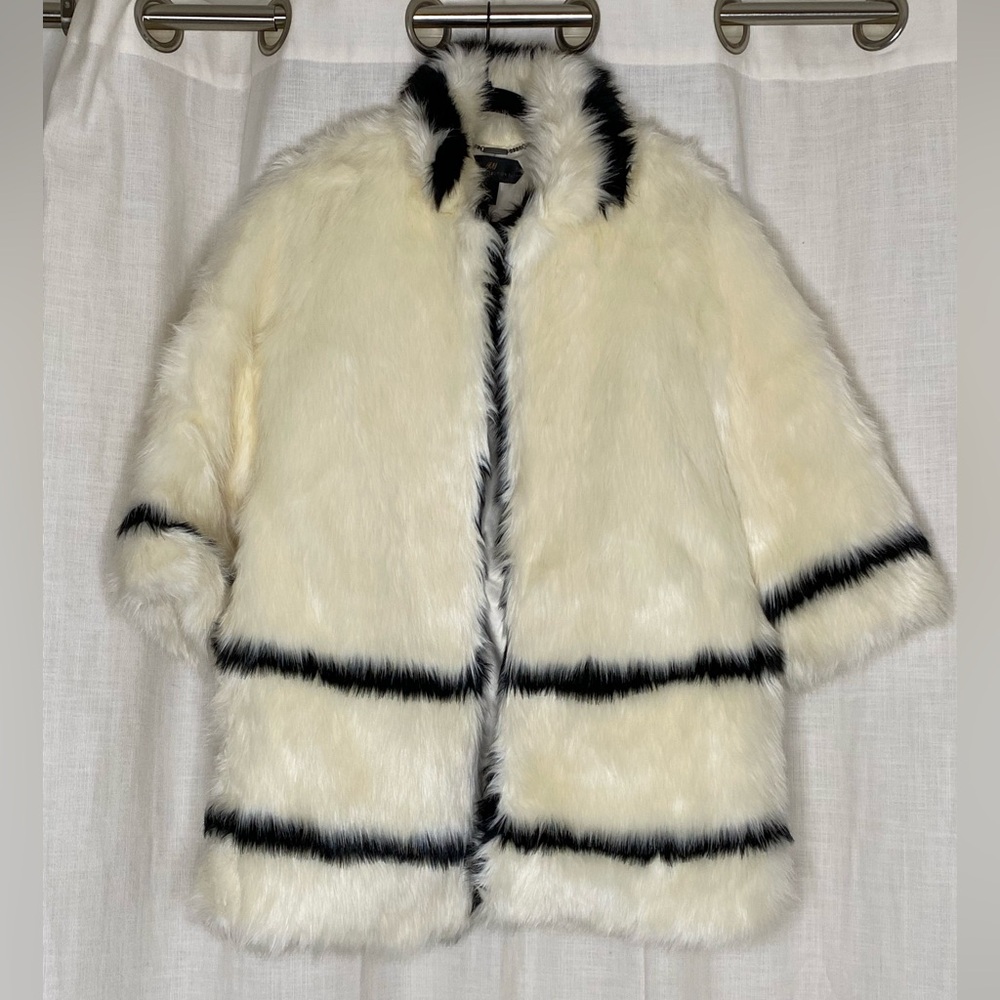 H&M Cream Teddy Jacket with Black Stripes